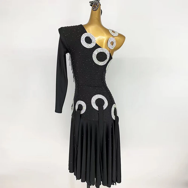 Falda latina con borlas negras para adultos, Rumba, Samba, Chacha, vestido de baile latino estándar personalizado, falda de baile latino profesional