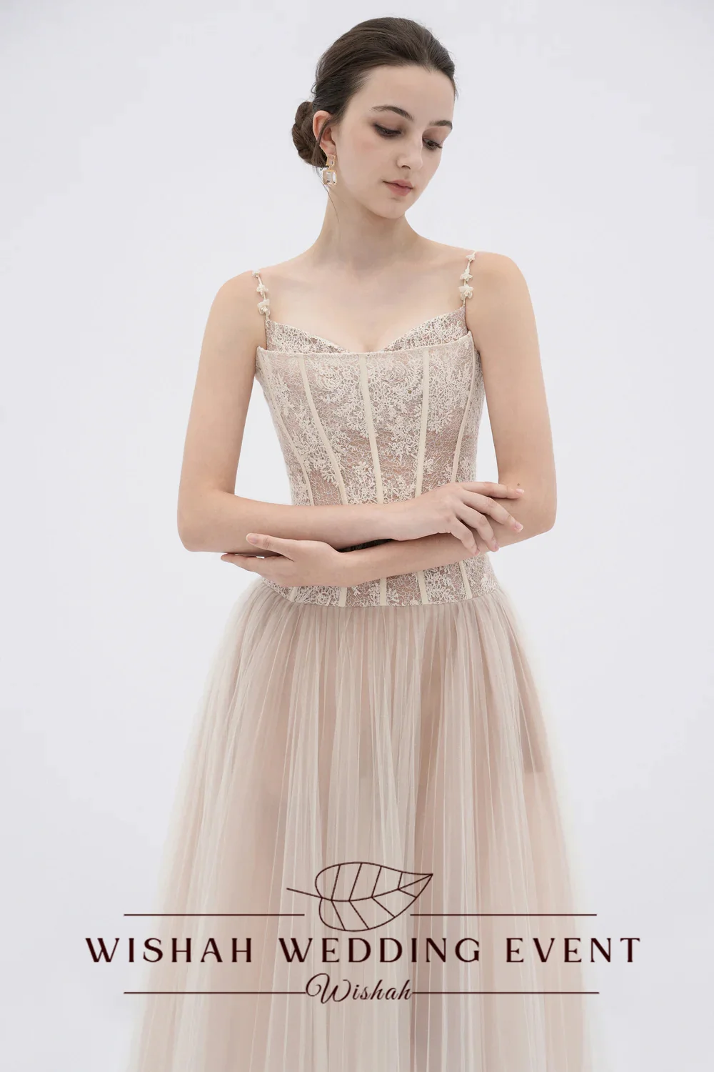 Wishah Customized Weeding Dress Spaghetti Strap Sleeveless Flower Lace Pleated Tulle Sashes Bow Bridal Gown Vestido De Novia