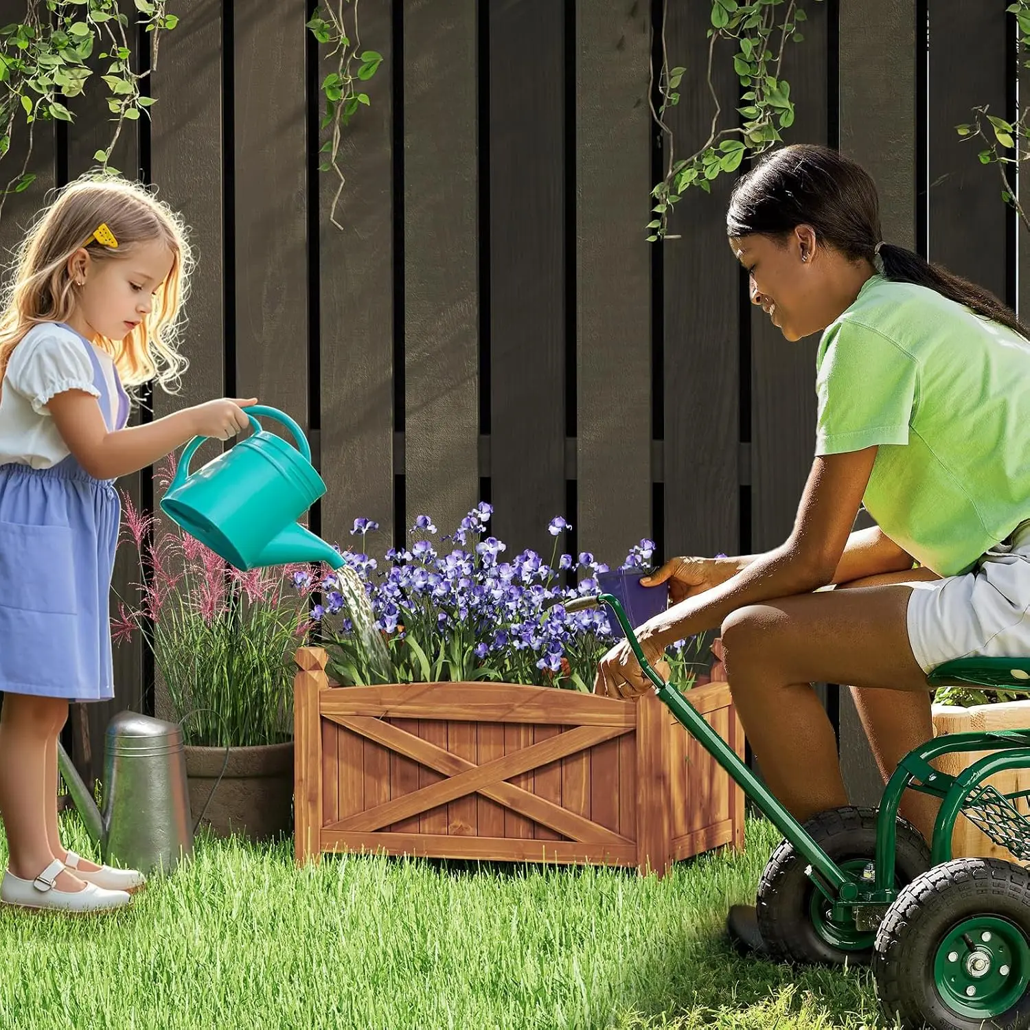 2 Pcs Raised Garden Bed, Wooden Planter Box Outdoor, 25”x 16”x 15