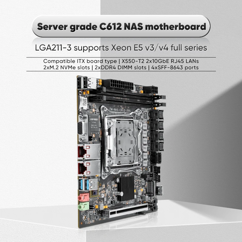 Topton Dual 10G NICs C612 ITX NAS Дънна платка Intel LGA2011-3 XEON E5 V4 Max 10*SATA 4*NVMe PCIE X16 Firewall Server Mainboard