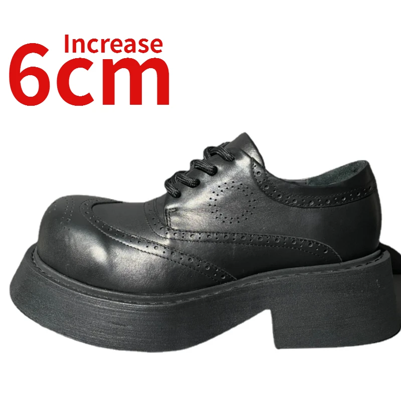 

Euro-American Show Design Derby Shoes for Men Increased 6cm Japanese Style Genuine Leather Elevator Carved Leather Shoes Men's