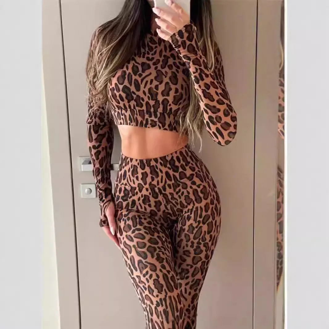 

Women's Clothing 2025 Autumn Stand-up Collar Waist Open Button Long-sleeved Top High Waist Hip Pants Two-piece Fitness