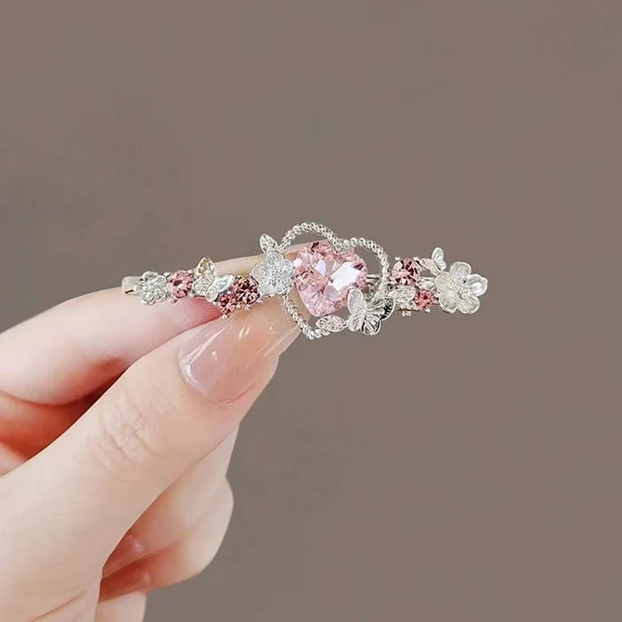 الكورية نمط الأرجواني كريستال الحب فراشة مشبك شعر الحلو كلمة واحدة منقار البط كليب المرأة الجانب كليب دبوس الشعر إكسسوارات الشعر #4