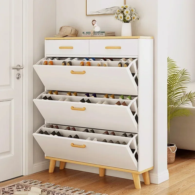 4 Tiers Entryway Entrance Home Furniture Wooden Teak Slim Shoe Storage Cabinet Rack Organizer Shoe Storage Cabinet for Home