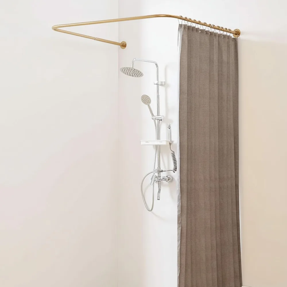 

Adjustable U-Shaped Shower Curtain Rod Gold, No-Sag Design for Bathroom Bathtub with Hooks & Support