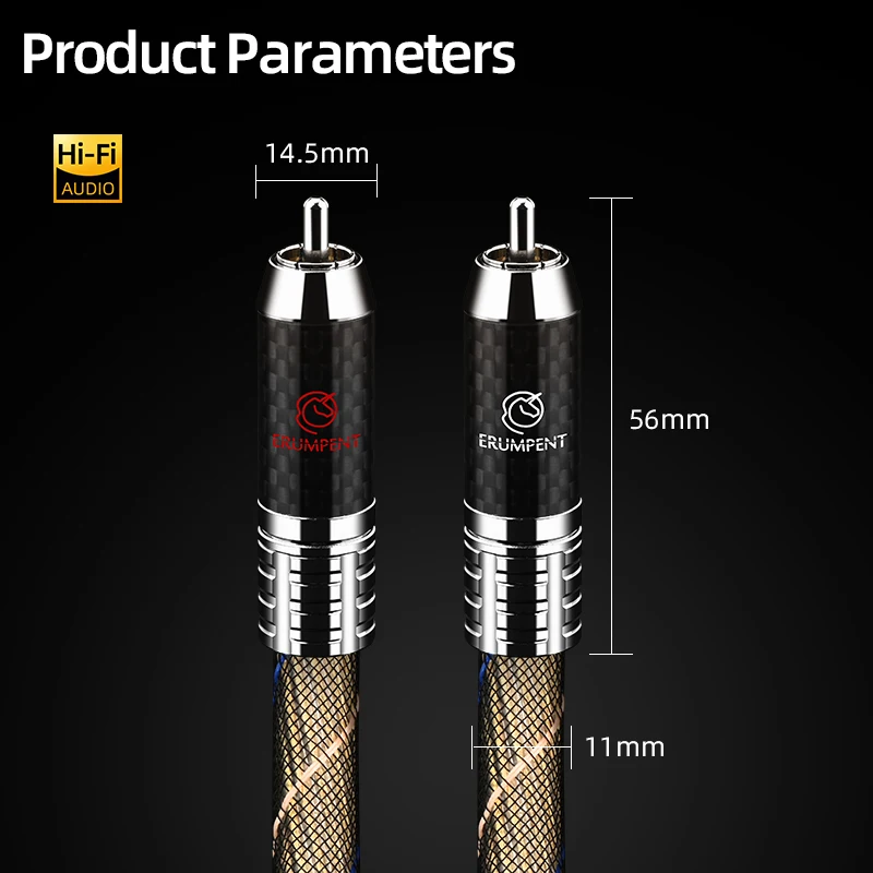 High-performance HiFi 2RCA to 2RCA Cable Silver Plated OCC Noise-free Carbon Fiber Self-Locking Shell Male to Male Audio Cable