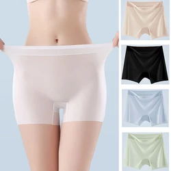 1pcs Summer Ice Silk Ultra-thin Quick-drying Boxer Brief Women Seamless High waist Panties Plus Size Female Safety Underwear