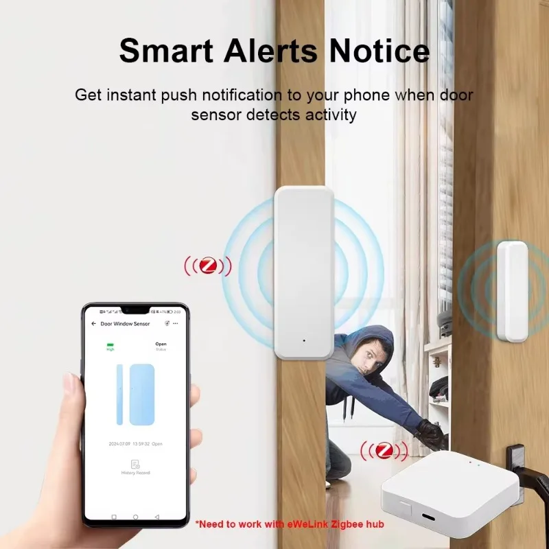 VIKEFON Zigbee Door Sensor Smart Home Window Sensor Works Home Assistant Zigbee 3.0 Gateway Door Window Alarm Sensor APP Control