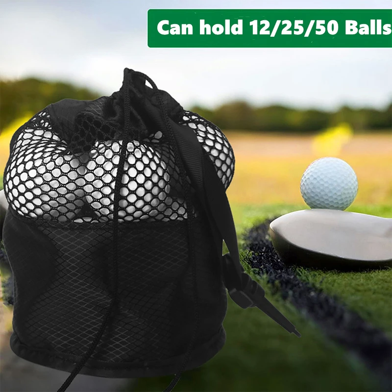 Golf Sports Mesh Net Bag Nylon Golf Tennis 12/25/50 Ball Carrying Drawstring Pouch 1pcs Golf Bags Golf Accessories