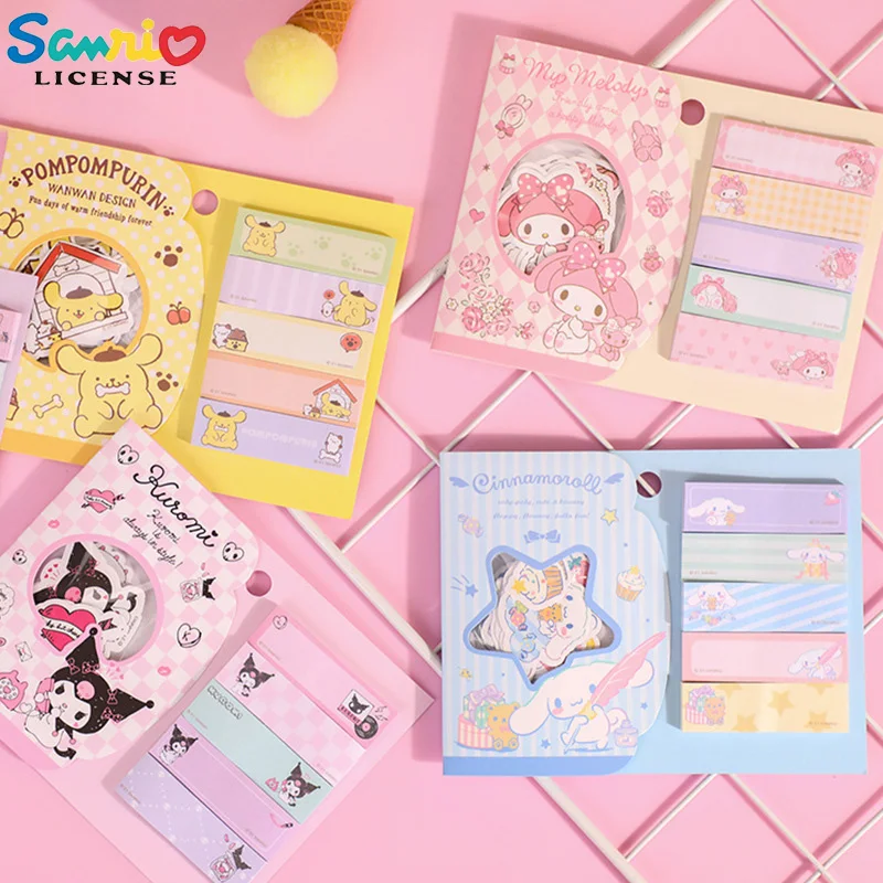 Kawaii Hello Kitty Anime Sticker Pack Sanrio Kuromi Cinnamoroll Cartoon Post-It Stickers Cute Diy Material Cartoon Note Book