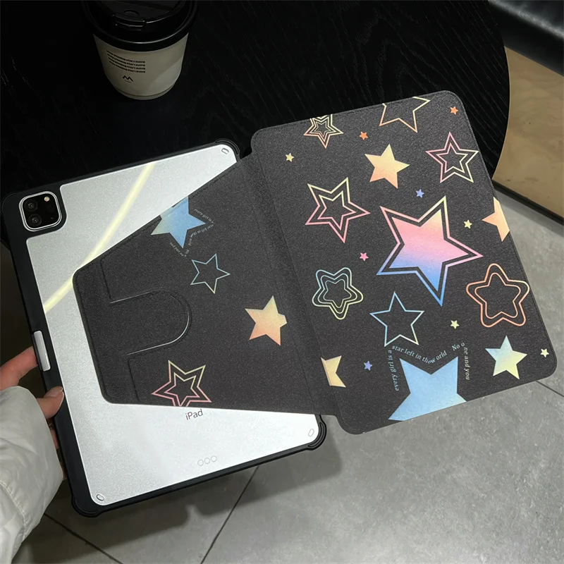 Professional 360° Rotating Acrylic Tablet Case with Stylish Laser Star Pattern for iPad 9.7 10.2 11 12.9 Inch Air 5 4 3 Mini 6