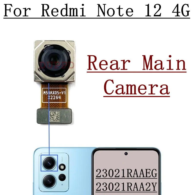 Fotocamera posteriore per Xiaomi Redmi Note 12 4G 23021RAAEG, muslimian Back Front Selfie Camera Module Flex Cable Parts