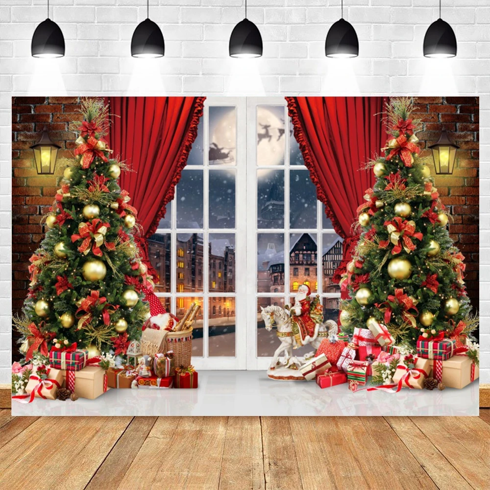 Merry Christmas Photography Backdrops Xmas Tree Fireplace Santa Kids Family Child Xmas Winter Festival Decor Photo Background