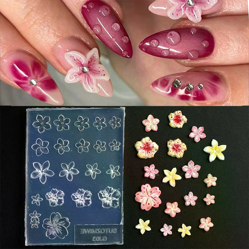 Diy Frangipani Silicone Nail Art Mold For Manicure Fashionable Flower Nail Art Design Mould High Transparent Template Handmade