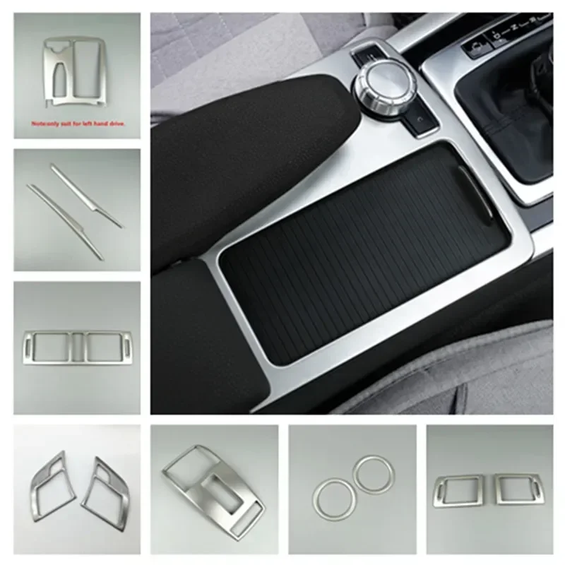 Stainless Steel Center Console Panel Trim Decals For Mercedes Benz C Class W204 180 200 Water Cup Sequins Decoration