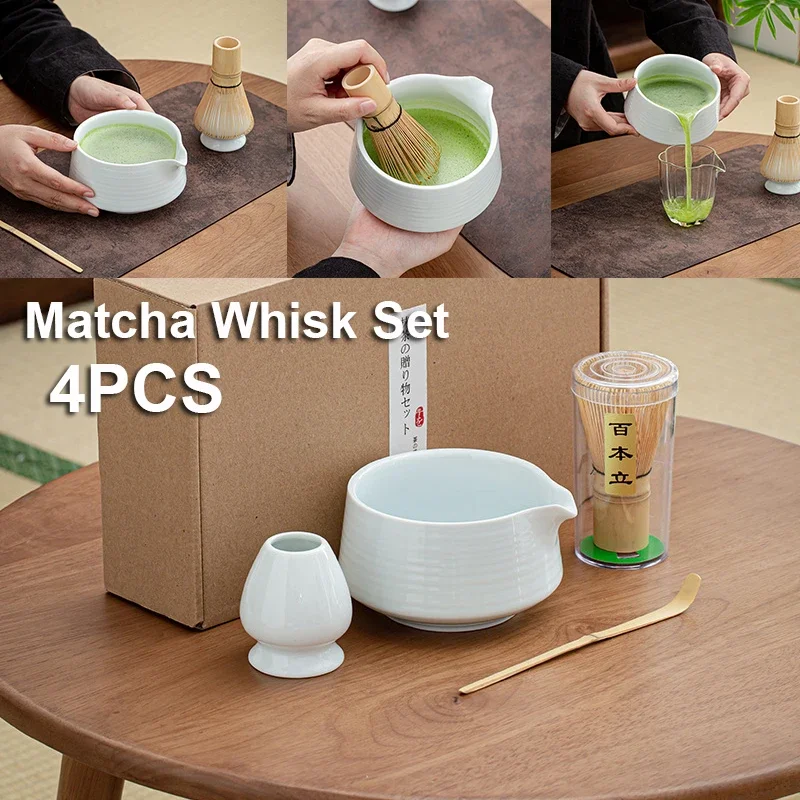 4PCS Tee-Set Pinsel Wiederverwendbare Matcha Schneebesen Löffel Einfach Chinesischen Stil Hohe Qualität Bambus Japanische Teegeschirr Tee-herstellung werkzeuge