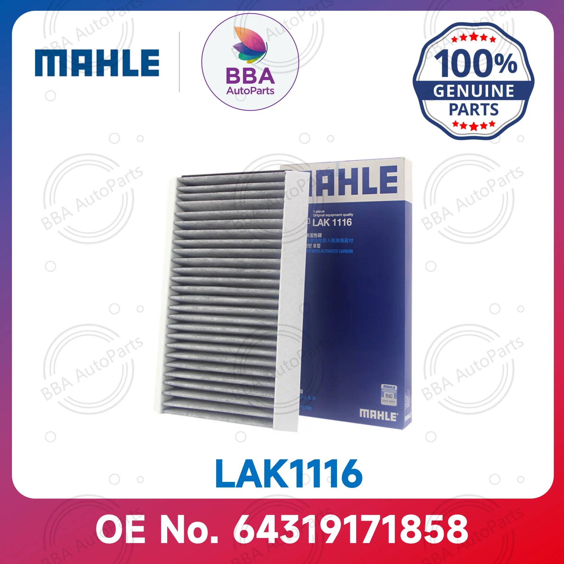 

Mahle LAK1116 LA197 air conditioner filter for BMW 520i, 523i, 525i, 530i, 540i with OE 64319171858 64319174371 64319168061