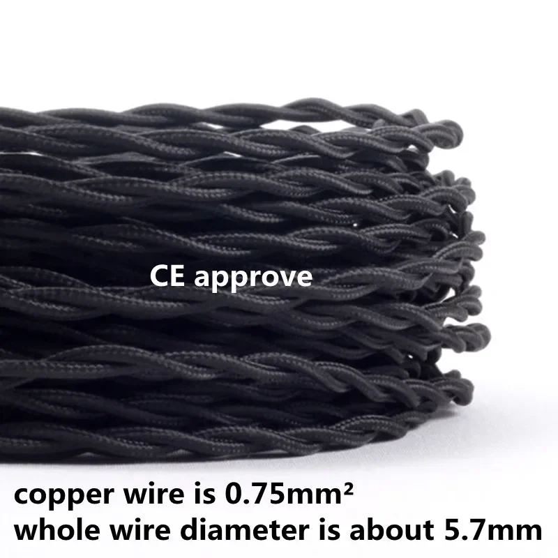 2 Core 0.75mm*2 Electrical Wire Vintage 5m 10m 20m 50m Twisted Fabric Cable Woven Cord Textile Cable Pendant Lamp Cord Copper