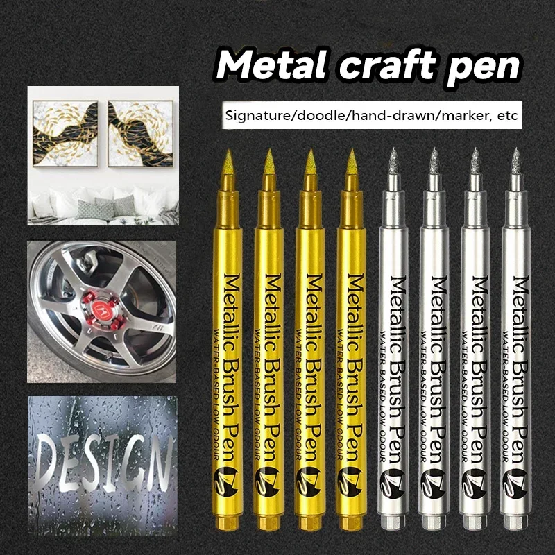 4 Stück wasserfeste Metallic-Lackmarker, permanente Gold-Silber-Pinselmarker, DIY-Zeichenstifte für Harzformen-Zubehör