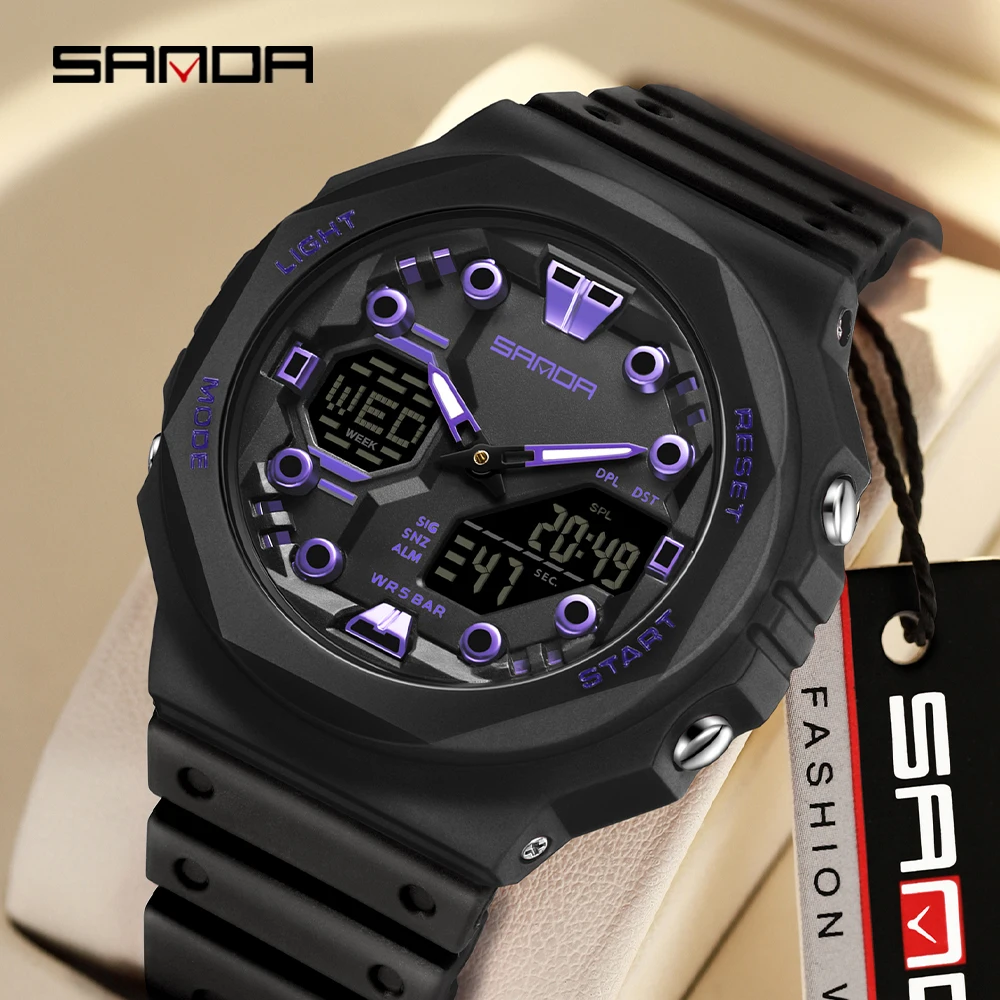 SANDA 6200 Electronic Men's Watch Multi functional Alarm Clock Waterproof Cool Watch for Junior High School Students