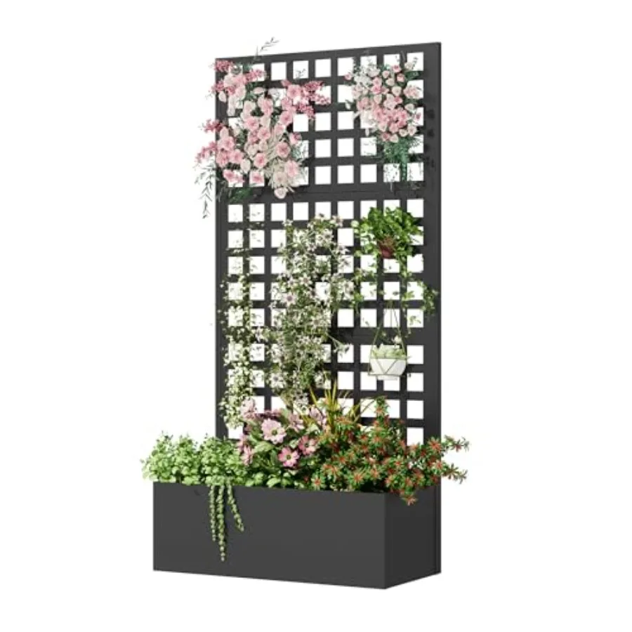 Metal Planter Box with Trellis, Raised Garden Bed