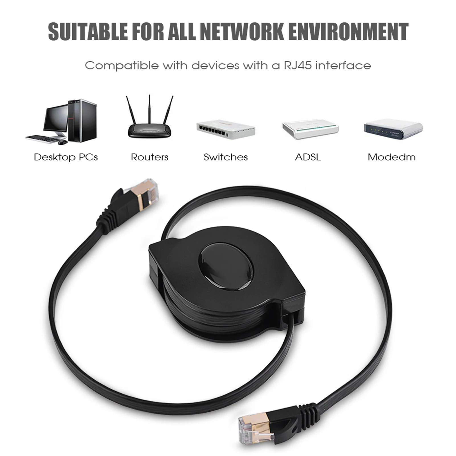 Cavo Ethernet piatto schermato patch retrattile CAT7 RJ45 600 MHz nuovo