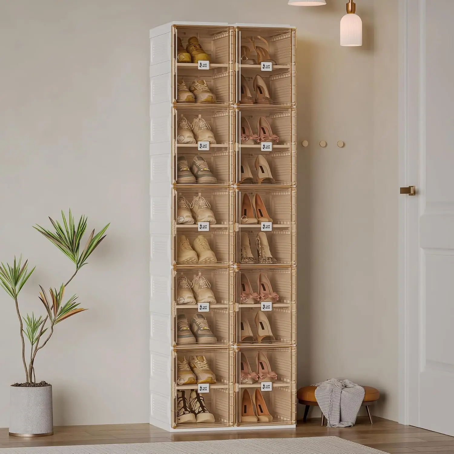 رف أحذية محمول قابل للطي للخزانة مع باب مغناطيسي شفاف، صناديق خزانة رياضية كبيرة، قوية وسهلة التجميع