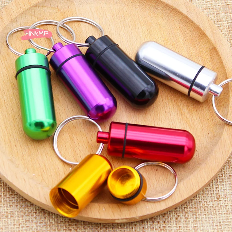 1 Stück tragbare wasserdichte Mini-Schlüsselanhänger-Pillendose aus Aluminium – kompakter Flaschenetui-Halter für die Aufbewahrung von Medikamenten
