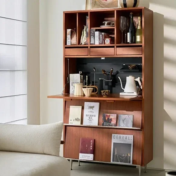 Retro bookcase Solid wood bookshelf Locker shelf Floor-to-ceiling living room display cabinet storage 2