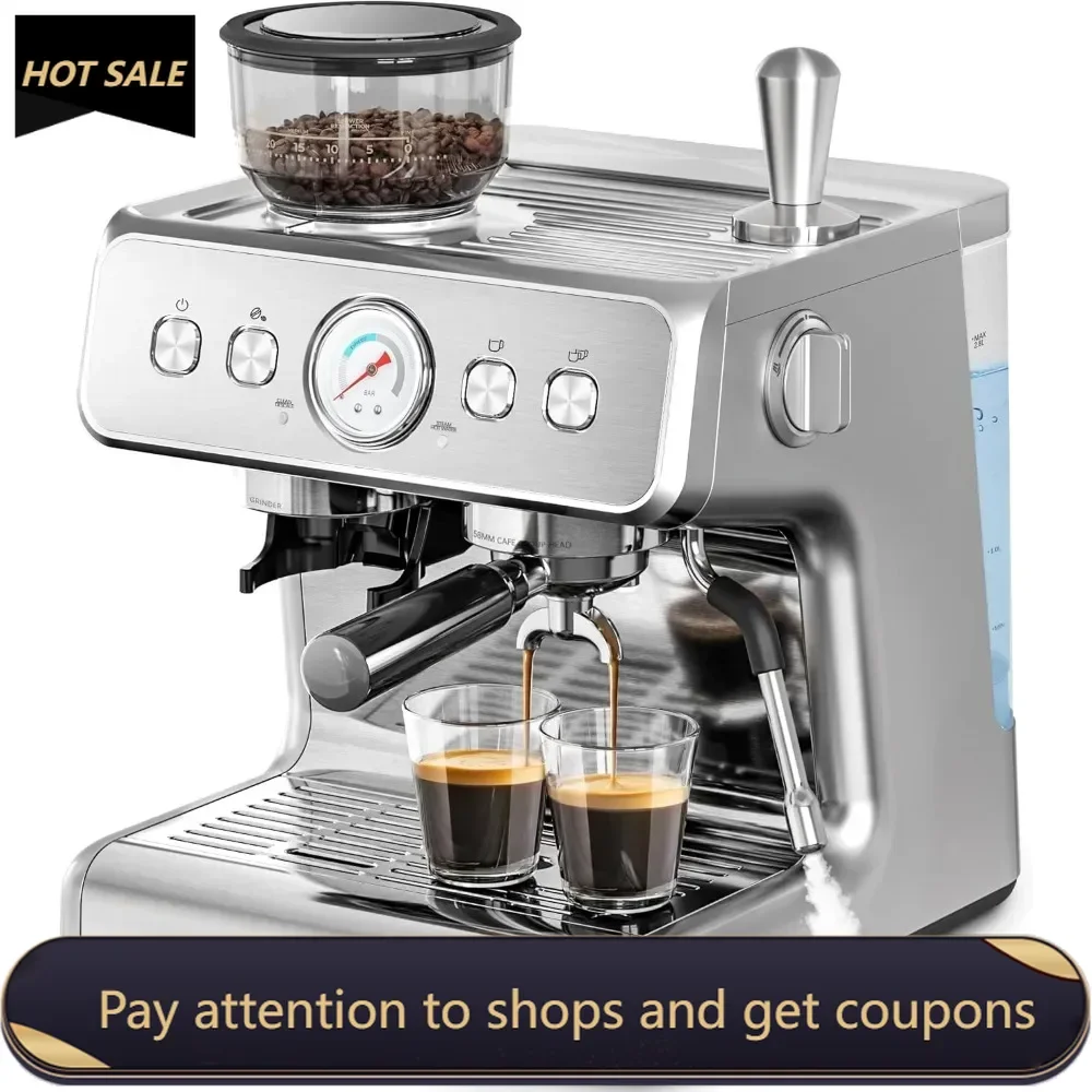 

Espresso Machines with grinder, 20 Bar Professional Espresso Maker with Milk Frother Steam Wand & Removable Water Tank