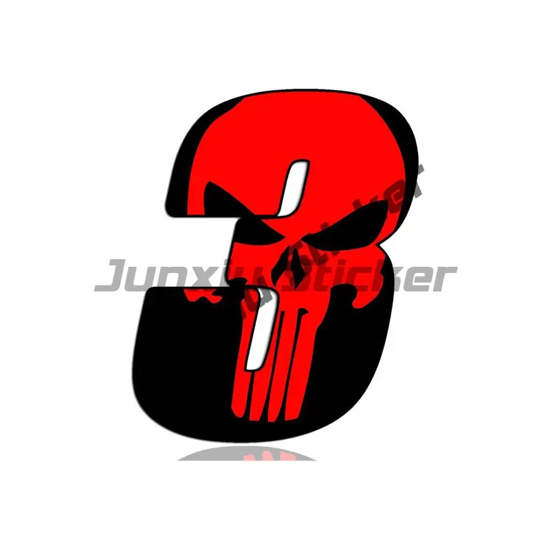 Creative Red and Black Skull Figures Car Decal Racing Number 0123456789 Car Sticker Waterproof Motorcycle Helmet Accessories KK