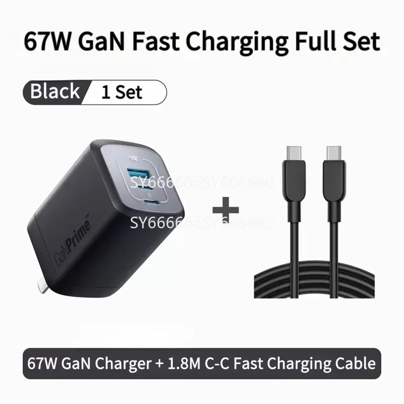 New Fast Charger Compatible With Anker 67W Prime GaN 3 Ports With Foldable Plug US Standard 100V-240V Free UK Plug