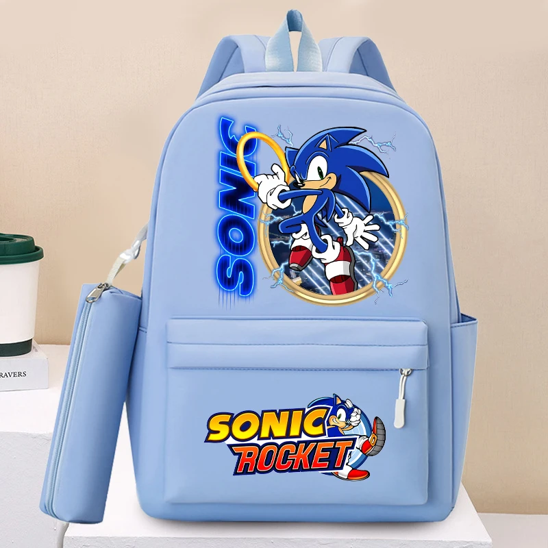 

New Sonics 2pcs Schoolbag with Pencil Case for Students Anime Fashion Backpack Boys Girls Book Stationery Storage Schoolbags
