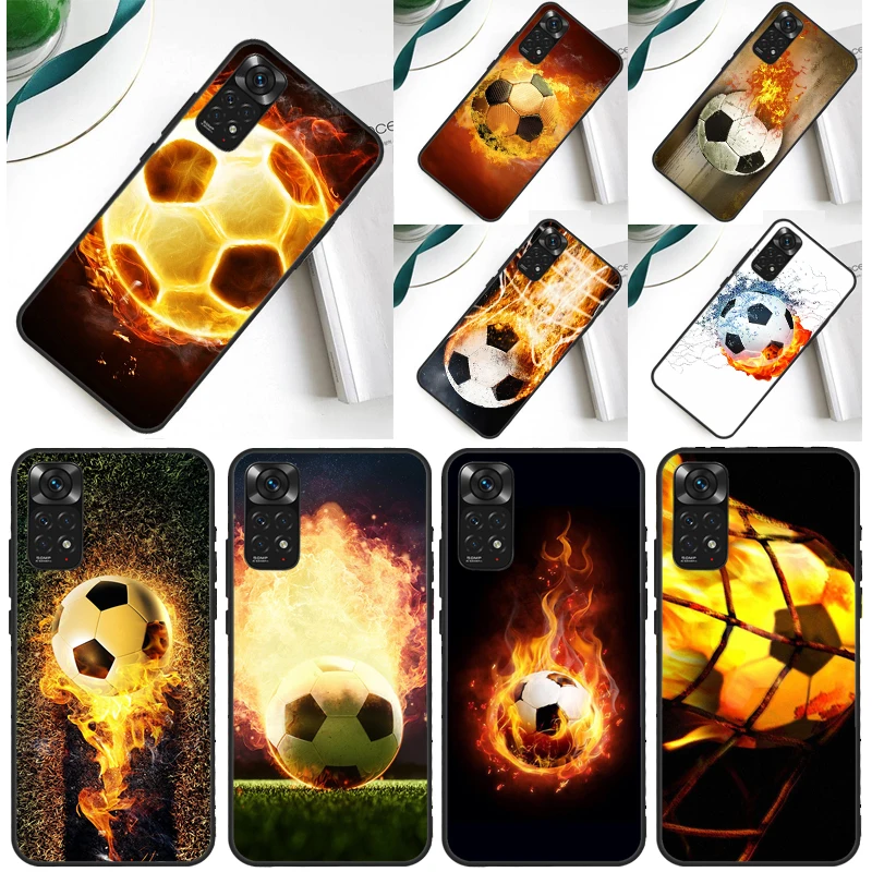 Fire Football Soccer Ball Case For Xiaomi Redmi Note 12 11 10 9 8 Pro 9S 10S 11S 12S Redmi 12C 9A 9C 10A 10C Coque