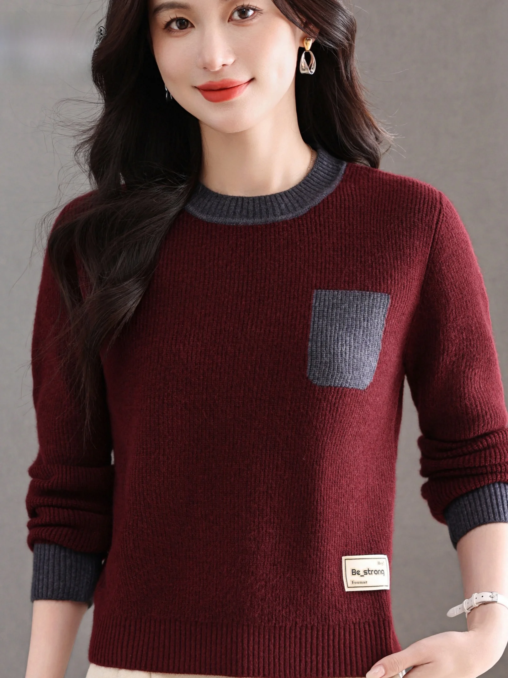 

Faionable Thiened круглый вязаный свитер Ne, женский осенне-зимний внутренний свитер для мам среднего возраста