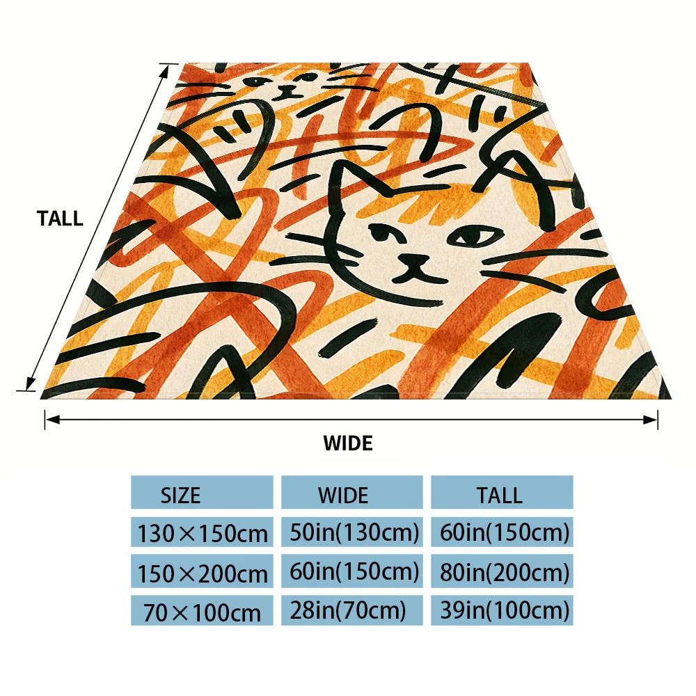 Abstract Cat Sketch Flannel Blanket, Ultra-Fine Fiber, All Season Luxurious Fluffy Blanket Suitable For Beds Or Sofas