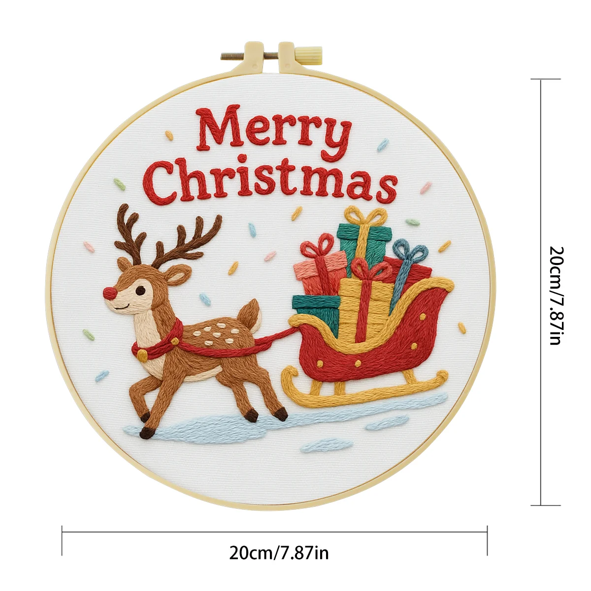 1 Stück 20X20CM/7,87 Zoll Ein Rentier, das Geschenke zu Weihnachten trägt, Stickerei-Starter-Kit DIY-Set für Anfänger Nadelkunst – Detail 5
