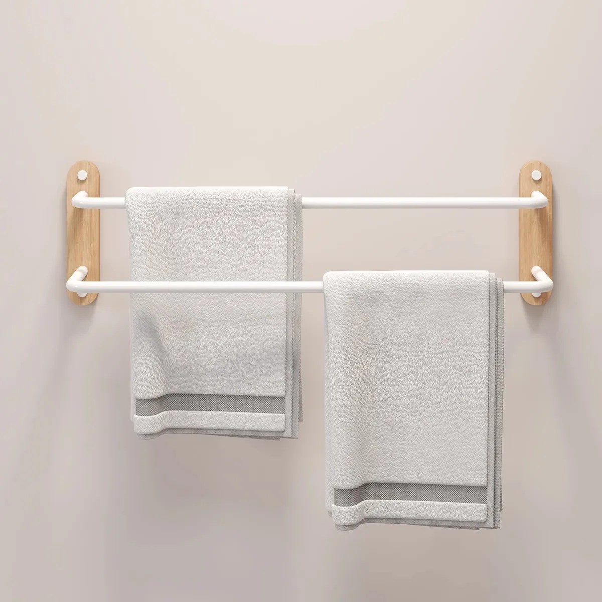 Golden Zun Towel Rack Solid Wood Double Layer Bathroom Single Rod Washroom Storage Rack White