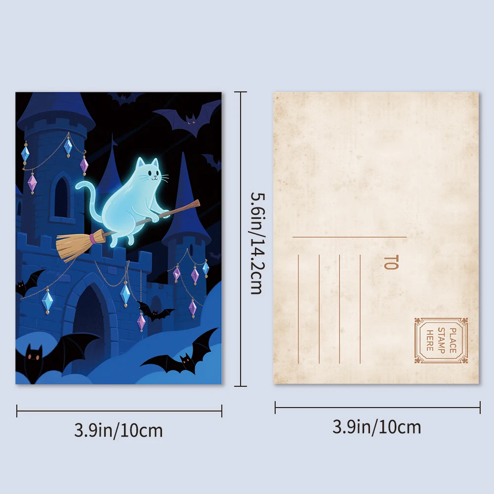 32-teiliges Halloween-Postkarten-Set, Geisterkatzen-Design, hochwertiger Karton, perfektes Geschenk für Heimdekoration und Feiertagsfeiern – Detail 1