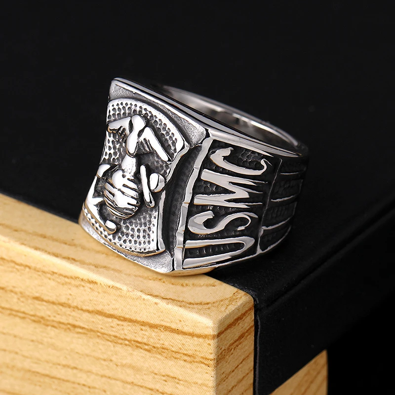 US Marine Corps Ring Vintage Goth Stainless Steel Jewelry Ring Men\'s Hip hop Street Party Accessories