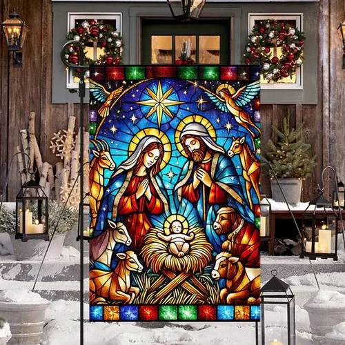 Nativity of Jesus Stained Glass Christmas Flag Graden Flag UUI GGX