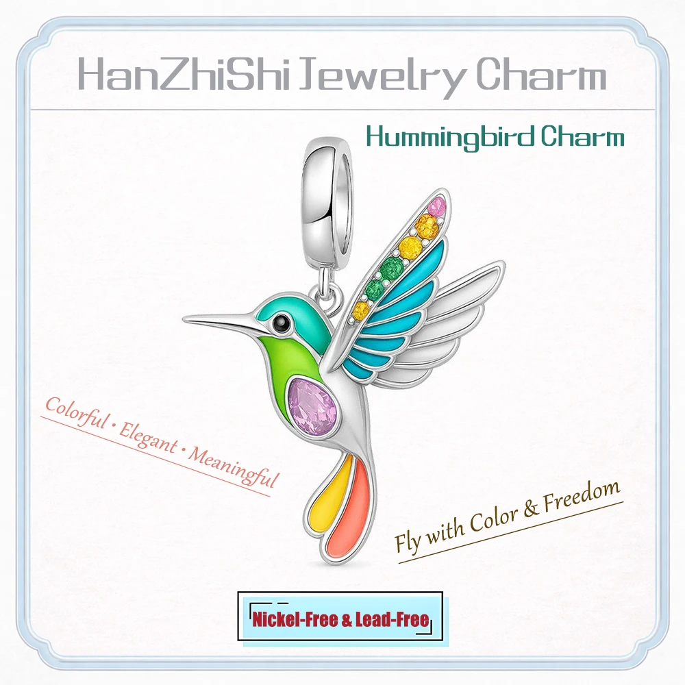 

HanZhiShi Cute Hummingbird Charm Colorful Enamel Animal Beads Fit Bracelet Necklace Women DIY Jewelry Silver Plated Copper Gift