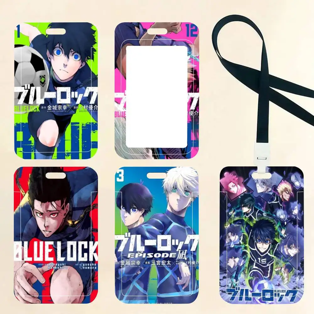 Anime B-Blue Lock ID Card Holder Neck Strap Pendant Door Badge Holder Lanyards Keychain Work Credential Case Gift