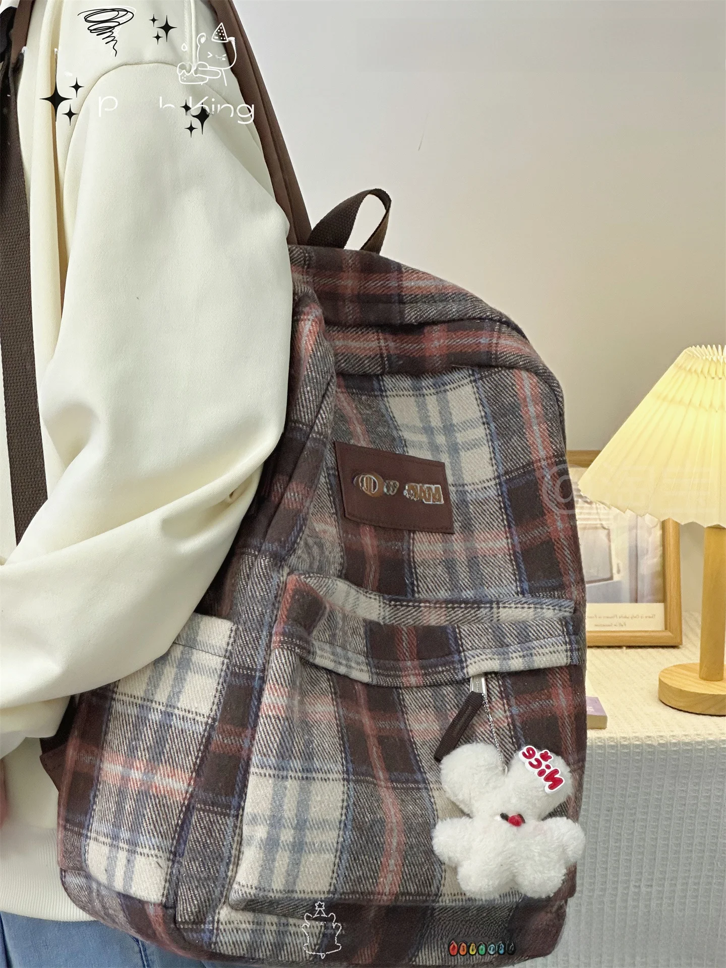 

Retro Plu Bapa for Girls High School Students Junior High School Versatile Double oulder Bag Autumn Winter Korean Sle