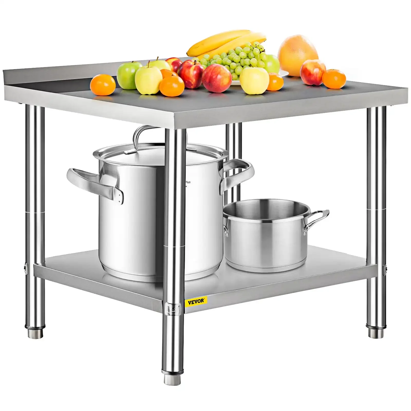 Stainless Steel Prep Table, 36 x 24 x 35 inch, 440lbs Load Capacity Heavy Duty Metal Worktable with Backsplash