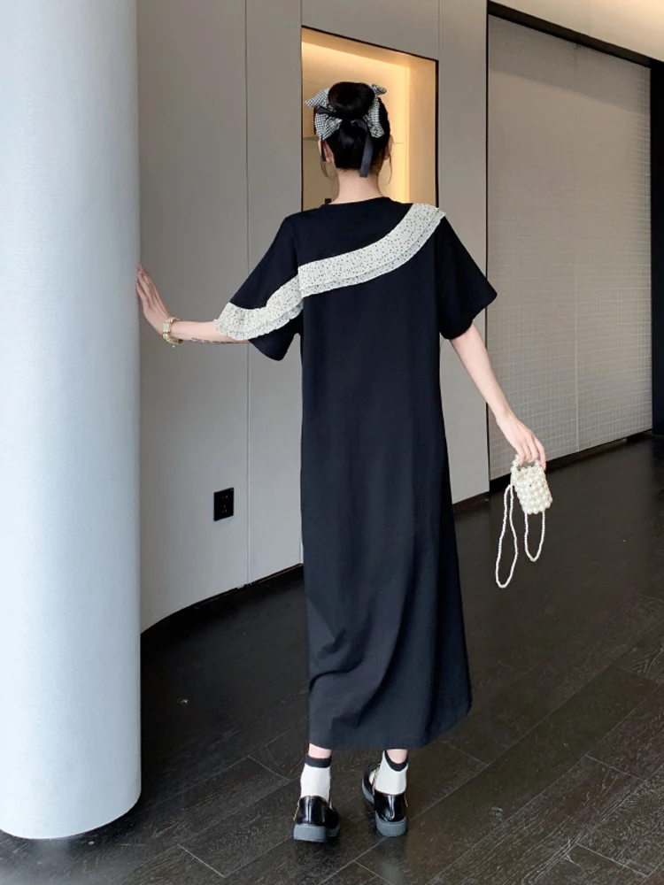 NYFS المرأة فستان صيفي فضفاض حجم كبير موضة كم قصير المرقعة كشكش حافة فستان طويل رداء Ete فام Elbise 2025 جديد