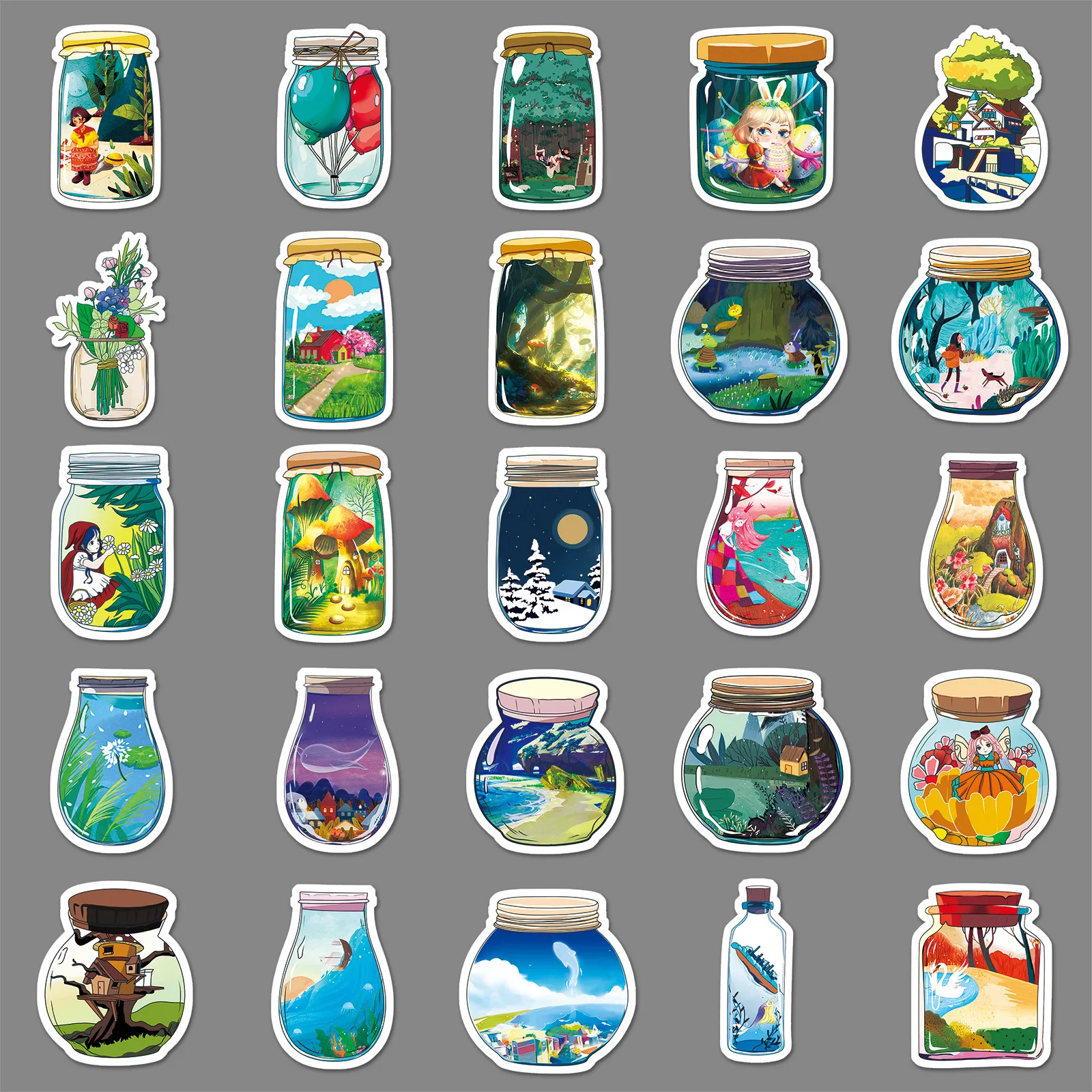 10/30/50pcs World In Bottle Cartoon Stickers Cute Children's Creative Luggage Computer Phone Diy Laptop Car Decorative Stickers