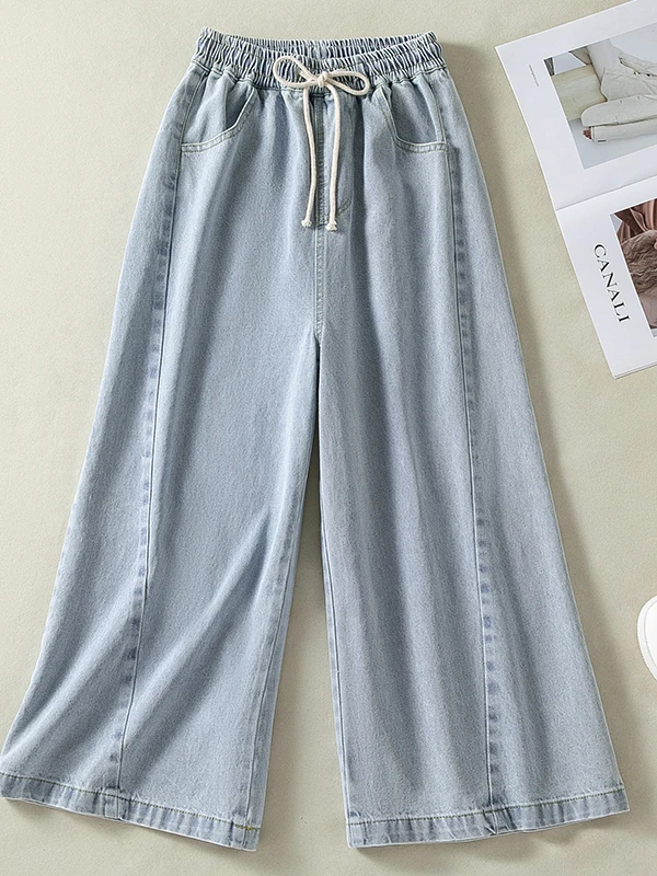 Authentic American Retro Washed Distressed Seven-Foot Wide-Leg Denim Women's Straight Leg Pants Autumn New Style High Waist C...