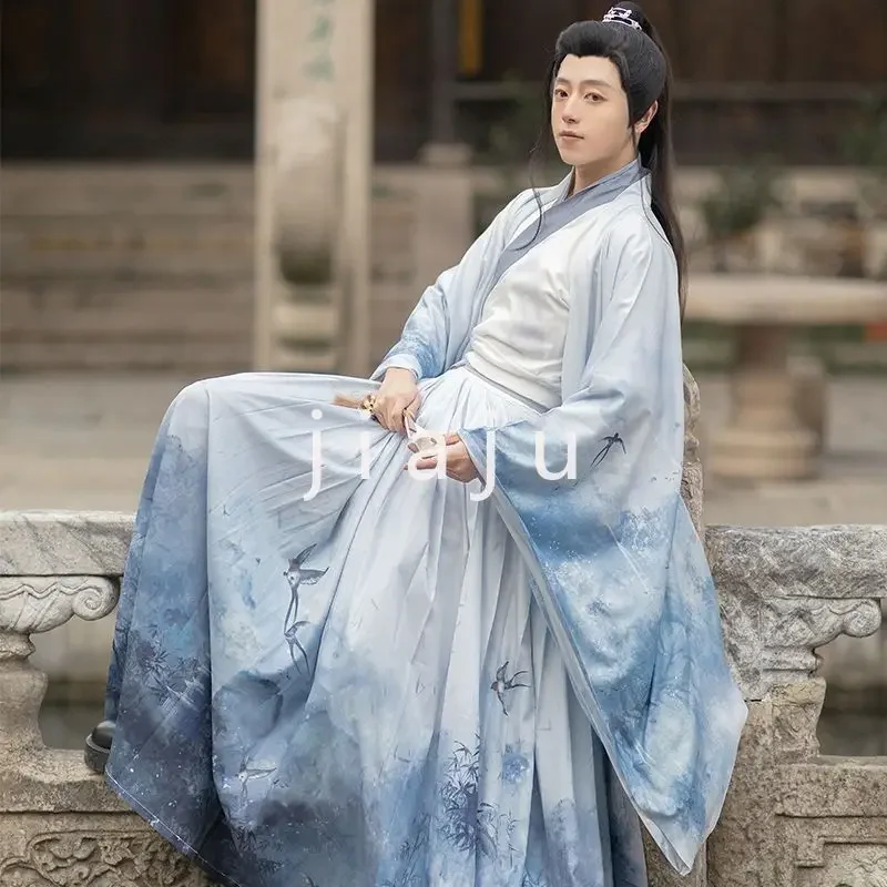 New CP Hanfu suit, chest-length skirt, large-sleeved shirt, couple's spring and summer suit for men and women