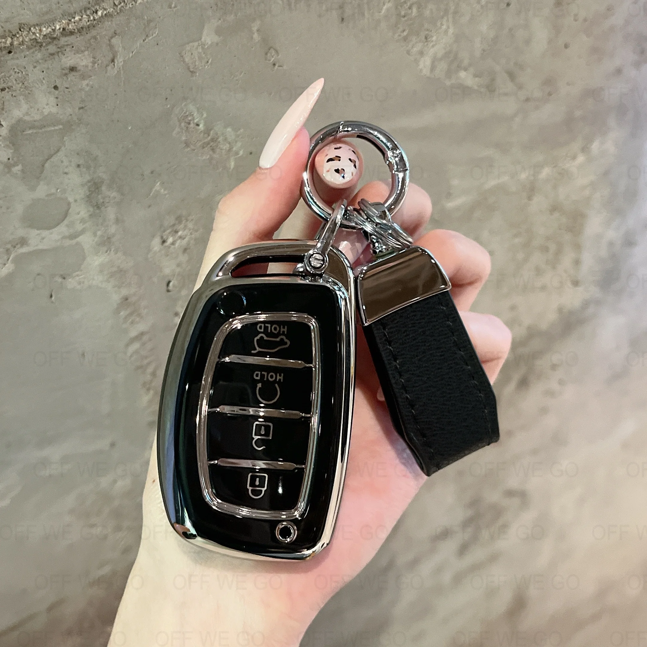 Leder-Autoschlüsselanhänger Schlüsselring Autoschlüsselhülle Set für Hyundai Tucson Santa Fe Rena Sonata Elantra Creta Ix35 Ix45 I10 I30 I40 – Detail 5